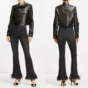 Veronica Beard Carson Ankle Flare Jeans Feather Trim 28